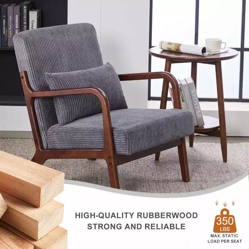 Fauteuil rembourré en bois massif Sigrid de style moderne du milieu du siècle avec coussin de GDFStudio