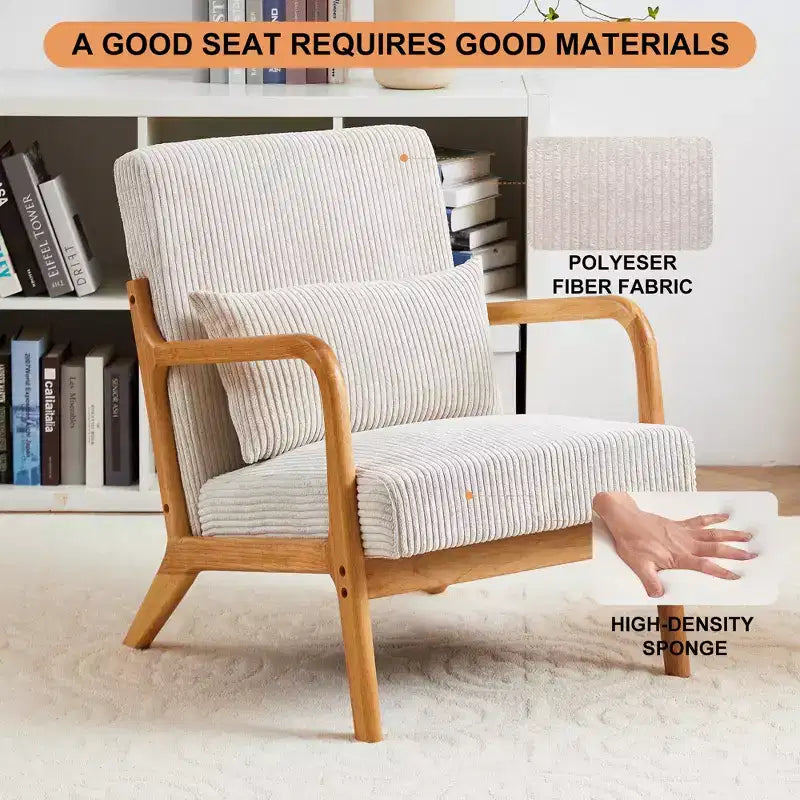 Fauteuil rembourré en bois massif Sigrid de style moderne du milieu du siècle avec coussin de GDFStudio