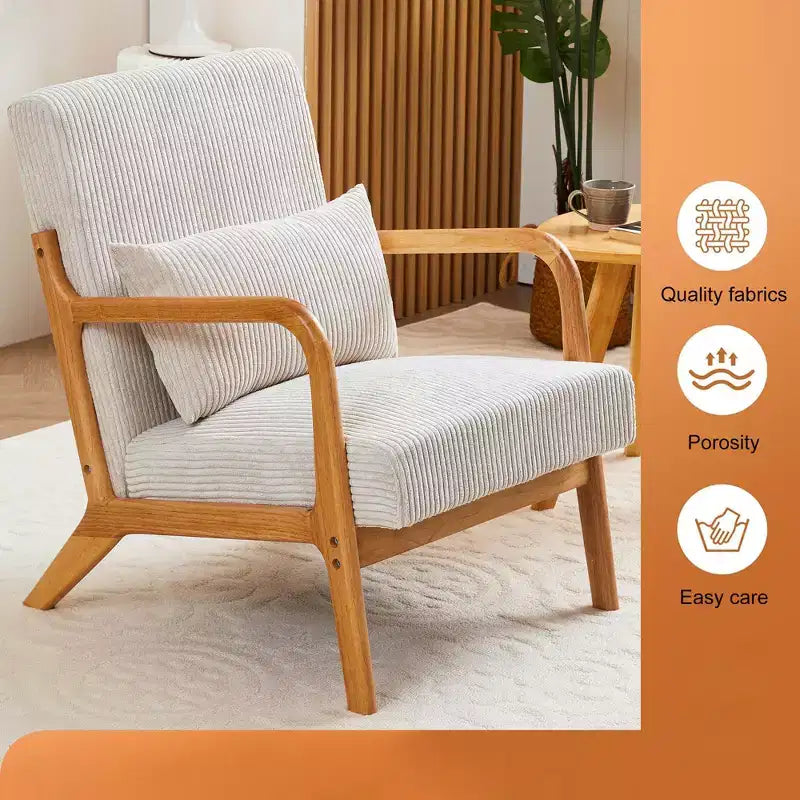 Fauteuil rembourré en bois massif Sigrid de style moderne du milieu du siècle avec coussin de GDFStudio
