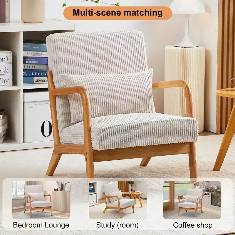 Fauteuil rembourré en bois massif Sigrid de style moderne du milieu du siècle avec coussin de GDFStudio