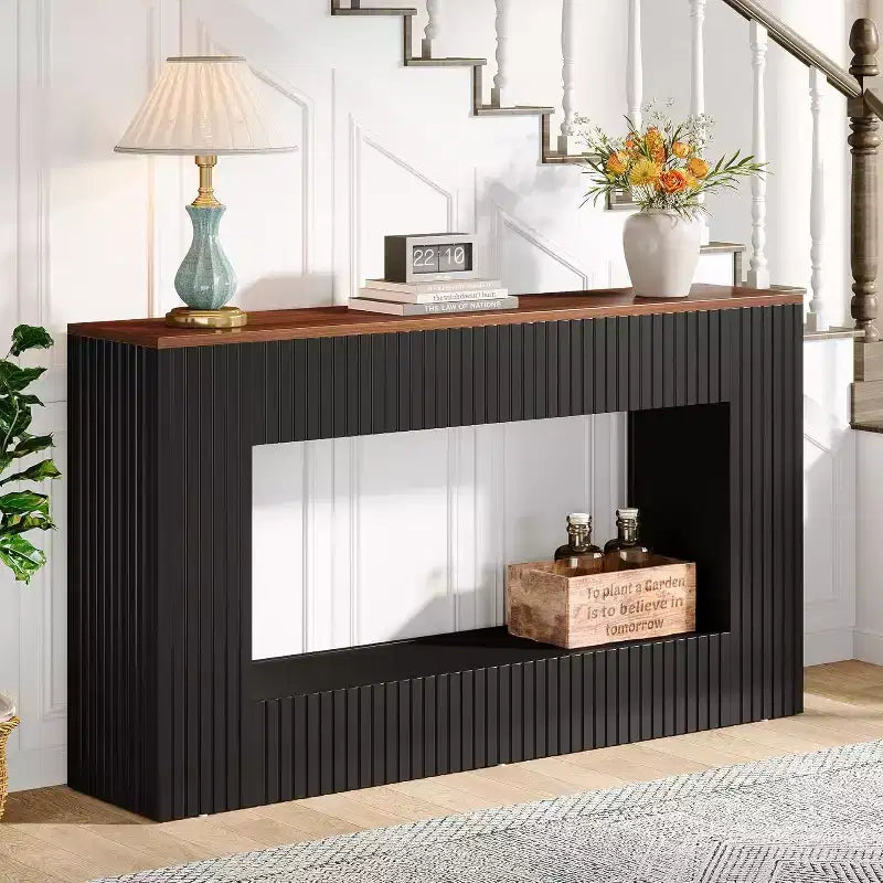 Console moderne Lantine, table d'entrée en bois de 55 pouces avec rangement, table de canapé étroite et longue
