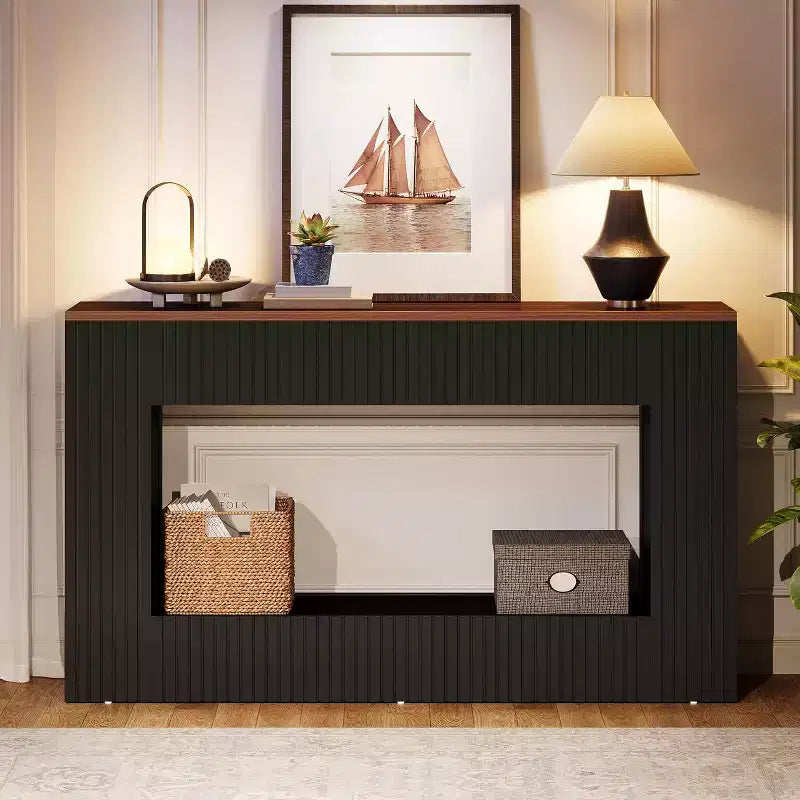 Console moderne Lantine, table d'entrée en bois de 55 pouces avec rangement, table de canapé étroite et longue