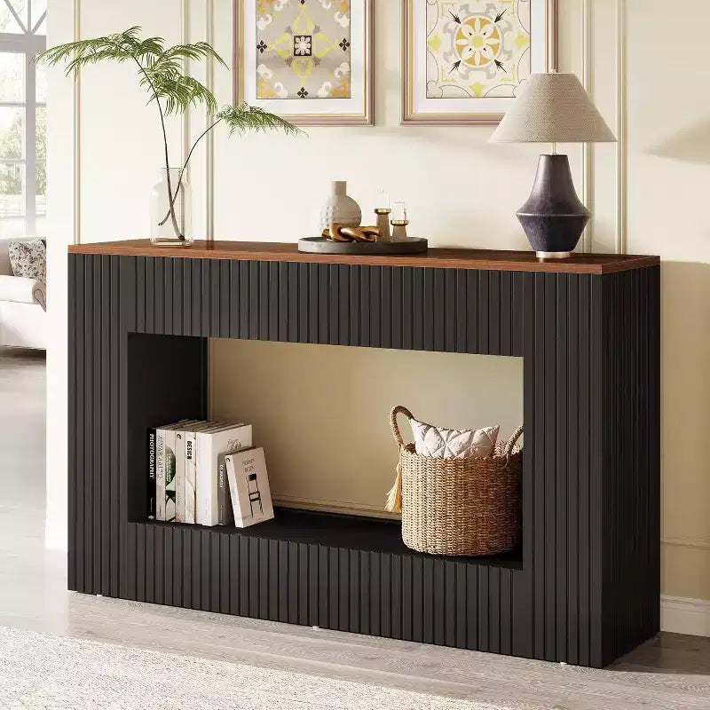 Console moderne Lantine, table d'entrée en bois de 55 pouces avec rangement, table de canapé étroite et longue