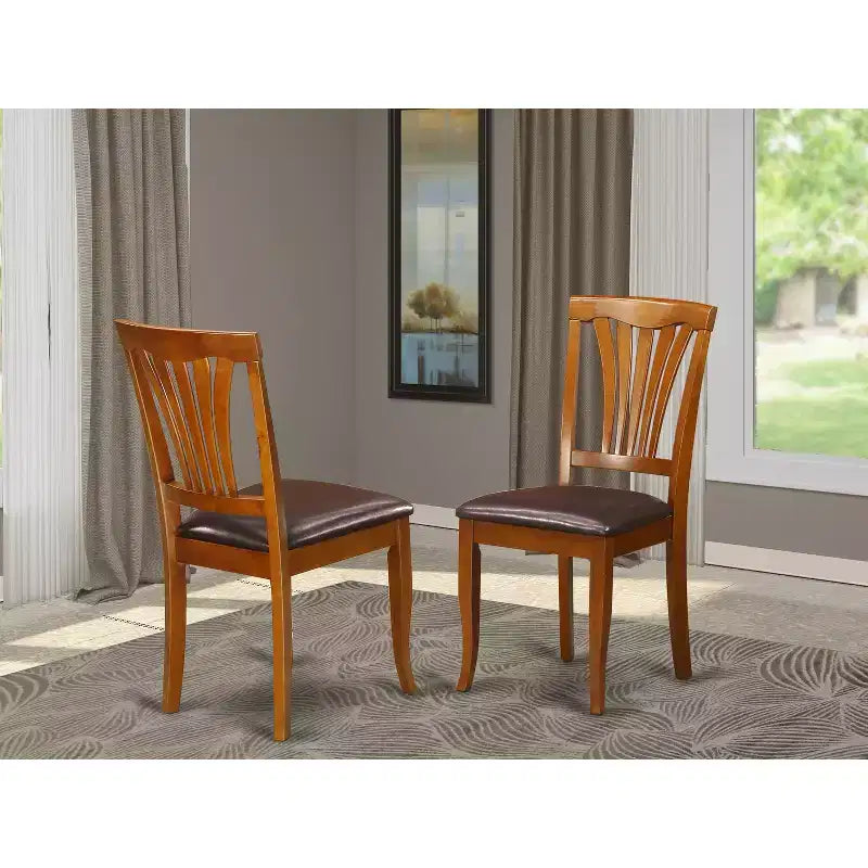 HomeStock Chaises de salle à manger, lot de 2, dossier à lattes, finition cerisier et crème anglaise