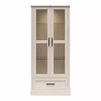 Ameriwood Home Sherman Curio Cabinet with Glass Doors and Storage Drawer, White Oak