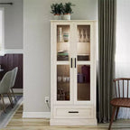 Meuble de collection Ameriwood Home Sherman avec portes vitrées et tiroir de rangement, Chêne blanc