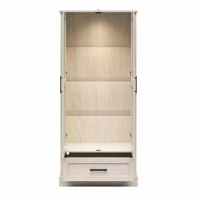 Meuble de collection Ameriwood Home Sherman avec portes vitrées et tiroir de rangement, Chêne blanc