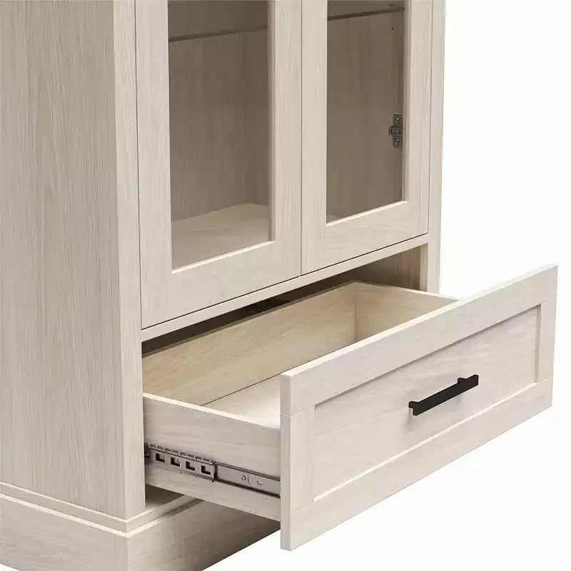 Meuble de collection Ameriwood Home Sherman avec portes vitrées et tiroir de rangement, Chêne blanc
