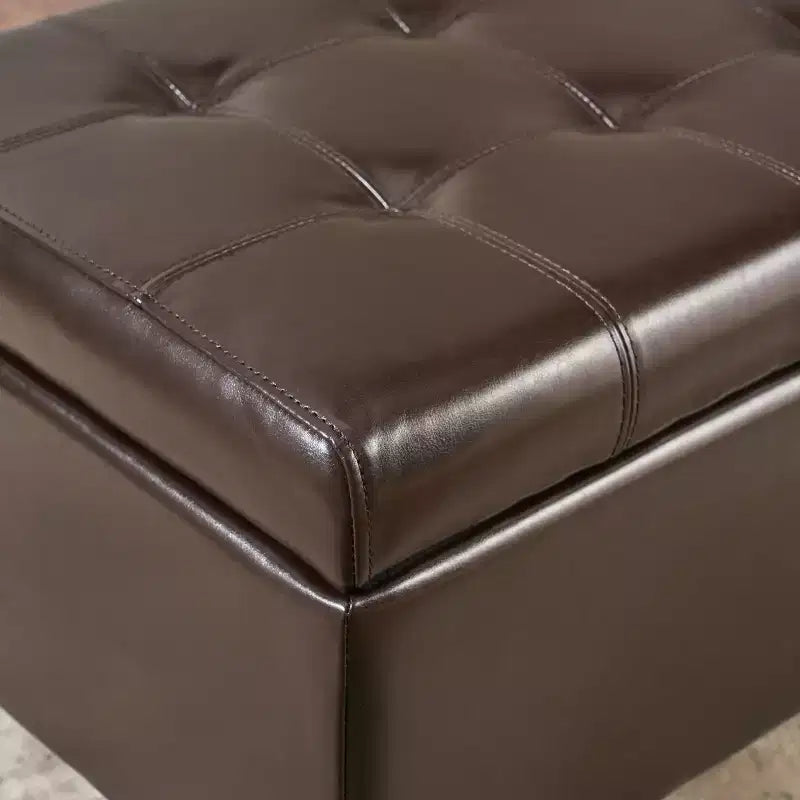 Banc ottoman de rangement capitonné en similicuir contemporain GDFStudio, marron chocolat