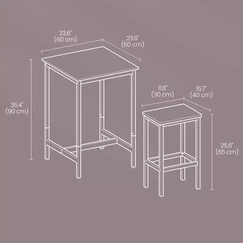 Table de bar avec tabourets, ensemble table et chaises de pub, petite table à manger pour 2 personnes, table hauteur comptoir, table haute, table et chaises hauteur bar, table à manger.
