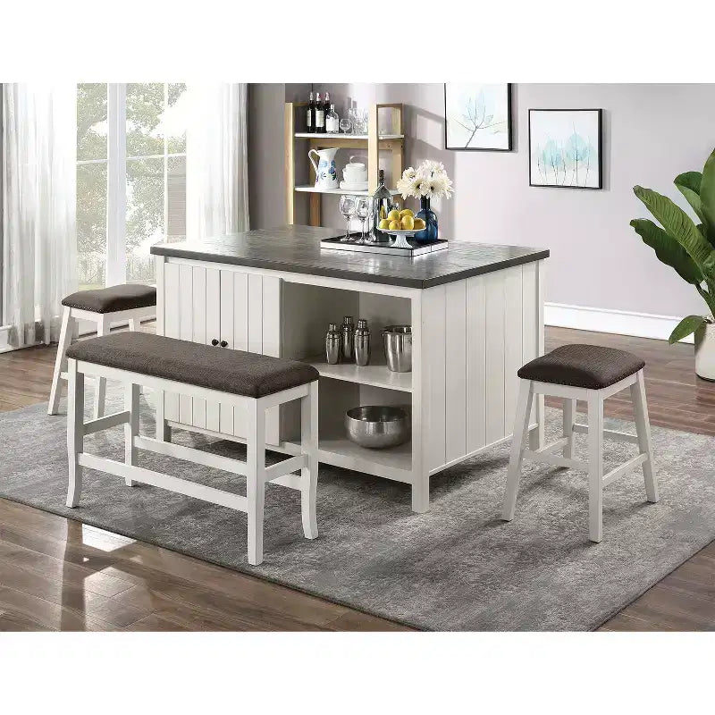 Simple Relax – Ensemble de 2 tabourets de comptoir rembourrés, blanc cassé et gris foncé