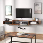 Meuble TV Mural Flottant pour Téléviseurs jusqu'à 60", Marron Rustique - Hausource: Étagère Console Multimédia avec Prise de Courant