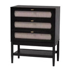Ensemble de chambre 4 pièces Shirin queen en tissu beige et bois noir de style milieu de siècle Baxton Studio