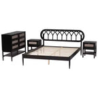Ensemble de chambre à coucher 4 pièces Florica Art déco noir en bois pour grand lit avec deux tables de chevet de Baxton Studio