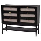 Ensemble de chambre à coucher 4 pièces Florica Art déco noir en bois pour grand lit avec deux tables de chevet de Baxton Studio