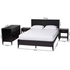 Ensemble de chambre à coucher 4 pièces Primrose de Baxton Studio en bois cannelé noir d'inspiration milieu de siècle
