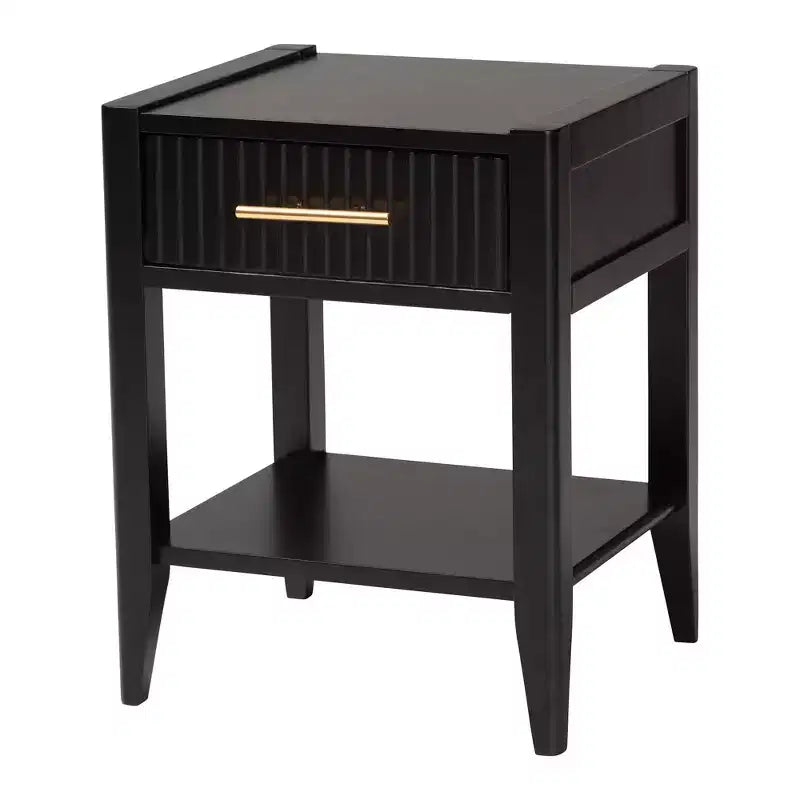 Ensemble de chambre à coucher 4 pièces Primrose de Baxton Studio en bois cannelé noir d'inspiration milieu de siècle