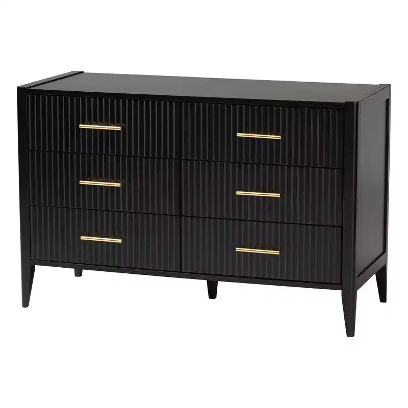 Ensemble de chambre à coucher 4 pièces Primrose de Baxton Studio en bois cannelé noir d'inspiration milieu de siècle