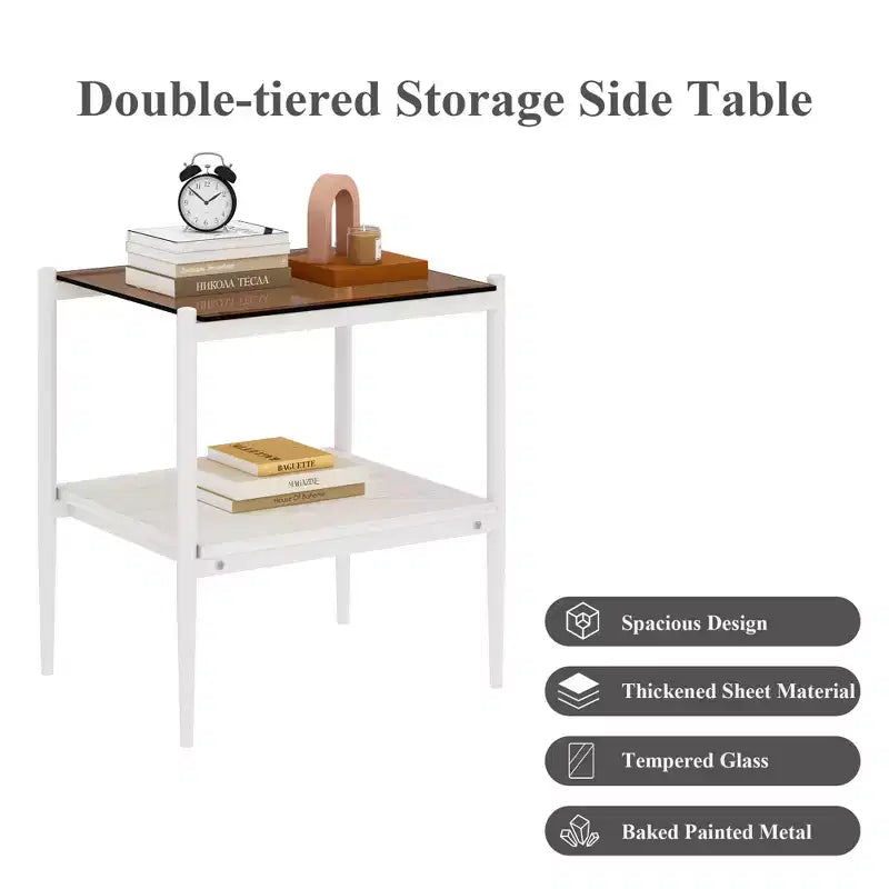 MAYEERTY Lot de 2 tables d'appoint rectangulaires avec plateau en verre trempé, pour salon, verre marron