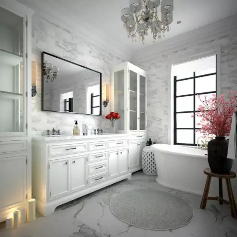 40x30inch Glossy Black Bathroom Mirrors For Wall Rectangle Vanity Mirror Corner Hangs Farmhouse Mirror Modern Metal Framed Rectangular Mirror