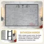 Miroirs de salle de bain noirs brillants 40x30 pouces pour mur Miroir de vanité rectangulaire à suspendre dans le coin Miroir de ferme Miroir rectangulaire encadré en métal moderne