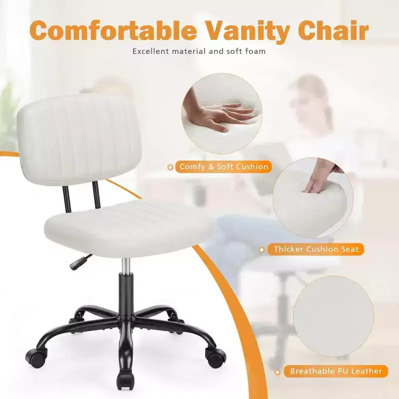 Chaise de bureau pivotante à roulettes : Hauteur réglable, Sans accoudoirs, Rotation à 360°