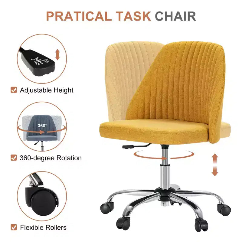 Chaise de bureau pivotante : Tissu moderne, réglable, sans accoudoirs