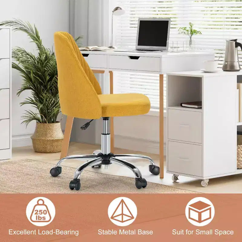Chaise de bureau pivotante : Tissu moderne, réglable, sans accoudoirs