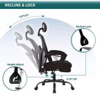 Fauteuil de bureau pivotant ergonomique avec repose-pieds rétractable, oreiller de soutien lombaire et accoudoirs rembourrés