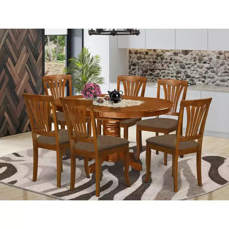 Ensemble de salle à manger - Table ovale avec rallonge et 6 chaises de salle à manger