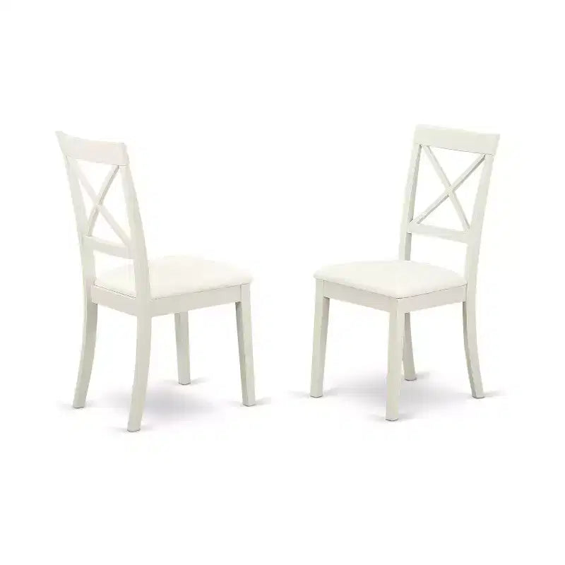 Ensemble de 5 pièces HomeStock pour cuisine avec une table à manger et 4 chaises en similicuir blanc lin