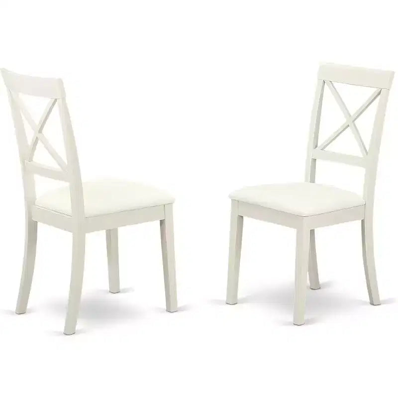 Ensemble de 5 pièces HomeStock pour cuisine avec une table à manger et 4 chaises en similicuir blanc lin