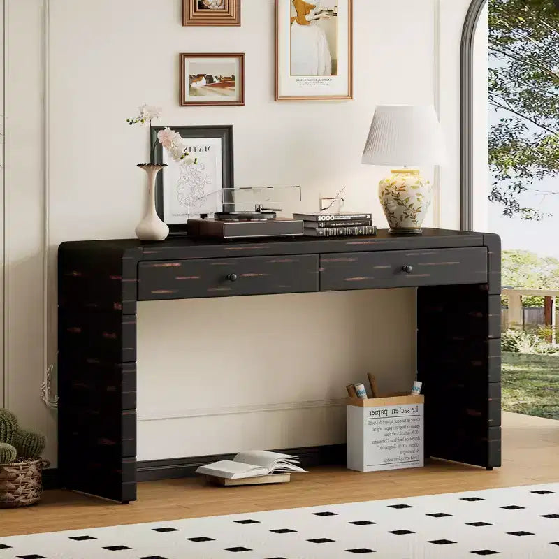 Console d'entrée en bois Whisen avec 2 tiroirs, table console rustique de style ferme avec rangement