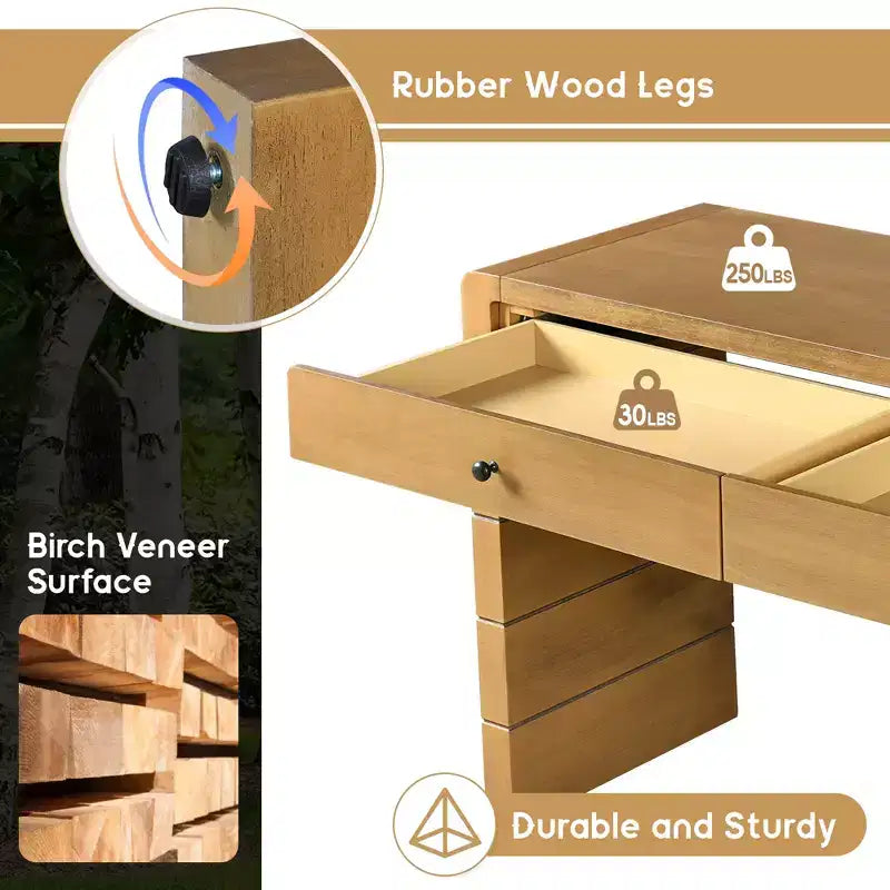 Console d'entrée en bois Whisen avec 2 tiroirs, table console rustique de style ferme avec rangement
