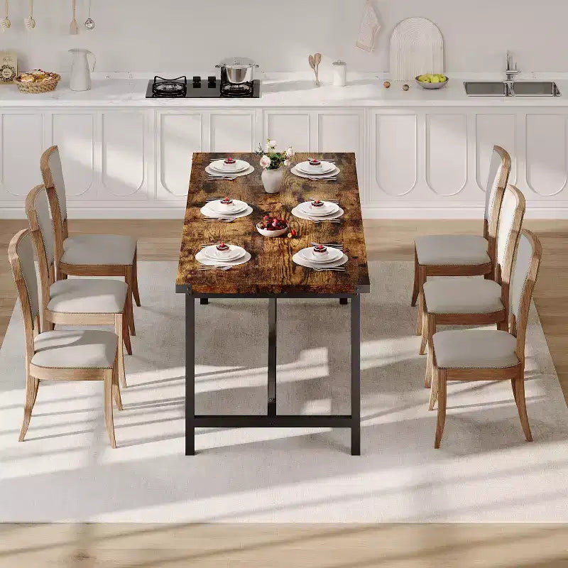 Table à manger pour 6 à 8 personnes, table de salle à manger rectangulaire en bois de 180 cm, table de cuisine robuste, table de dîner, montage facile