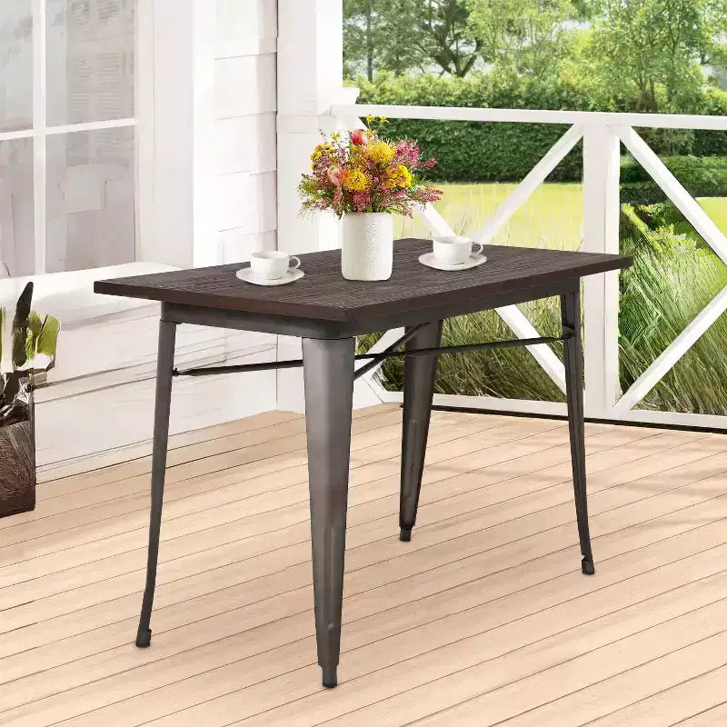 BestMassage Table en Métal, Table à Manger Robuste avec Plateau en Bois Massif pour Cuisine ou Salle à Manger