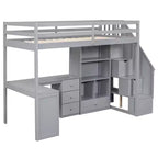 Lit mezzanine en bois Whisen 94,4''L*57,4''l avec bureau en L et tiroirs, armoire et escalier de rangement