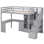 Lit mezzanine en bois Whisen 94,4''L*57,4''l avec bureau en L et tiroirs, armoire et escalier de rangement