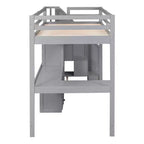 Lit mezzanine en bois Whisen 94,4''L*57,4''l avec bureau en L et tiroirs, armoire et escalier de rangement