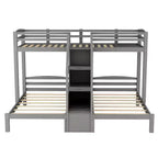 Lit superposé Whisen double sur double et double avec tablette de rangement supérieure, escalier de rangement intégré et petits tiroirs - Gris