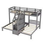Lit superposé Whisen double sur double et double avec tablette de rangement supérieure, escalier de rangement intégré et petits tiroirs - Gris