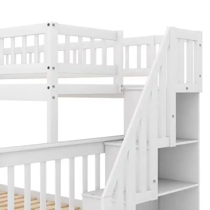 Lit superposé double sur plein Whisen avec lit gigogne et escalier de rangement