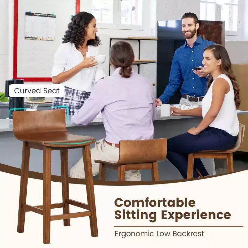 Tabourets de bar Costway 24,5 po en bois, lot de 2, avec dossier et assise solides, chaises de bar de style moderne, marron/noir/blanc