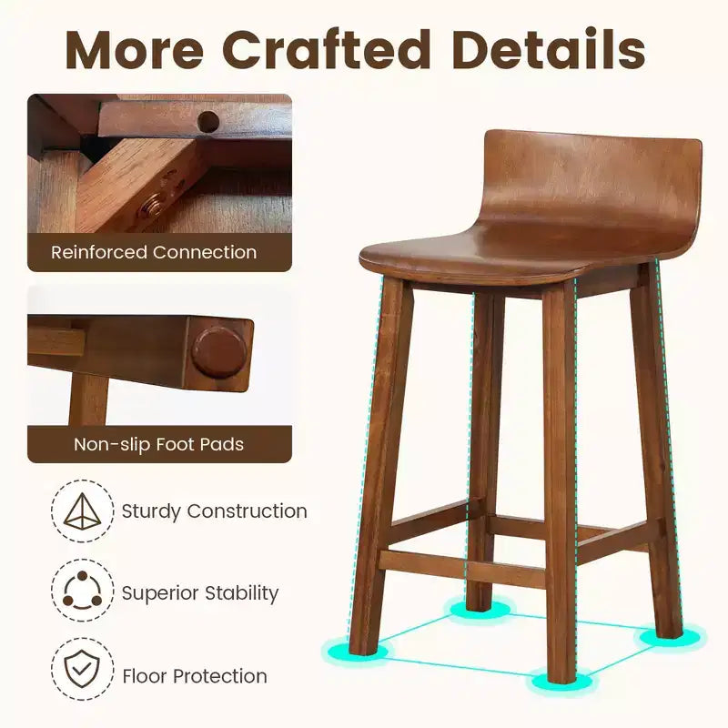 Tabourets de bar Costway 24,5 po en bois, lot de 2, avec dossier et assise solides, chaises de bar de style moderne, marron/noir/blanc