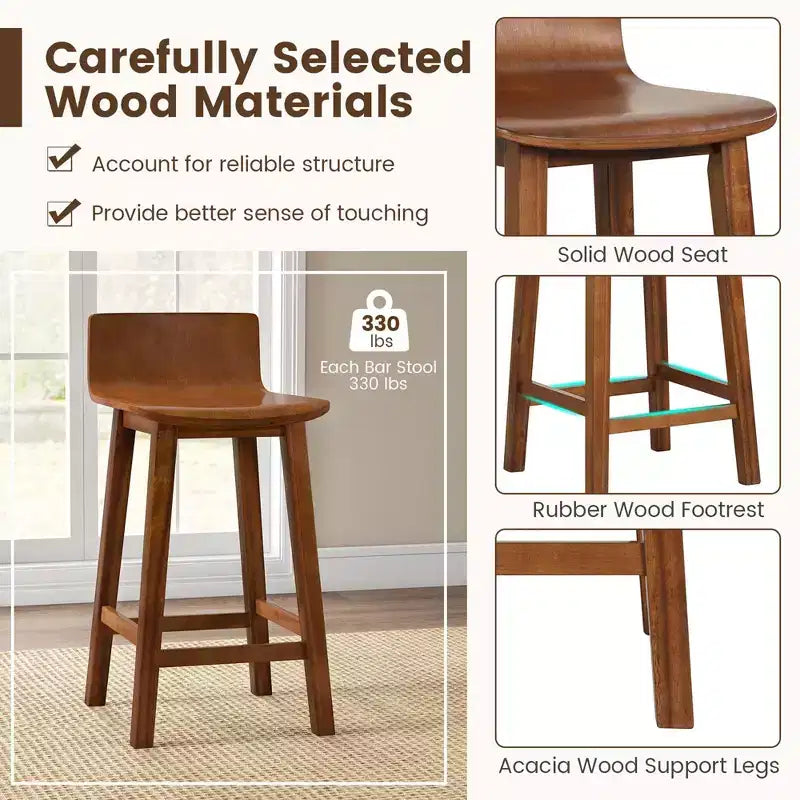 Tabourets de bar Costway 24,5 po en bois, lot de 2, avec dossier et assise solides, chaises de bar de style moderne, marron/noir/blanc
