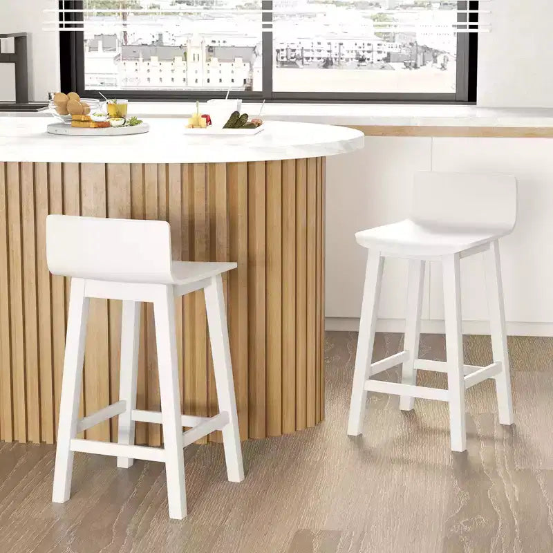 Tabourets de bar Costway 24,5 po en bois, lot de 2, avec dossier et assise solides, chaises de bar de style moderne, marron/noir/blanc