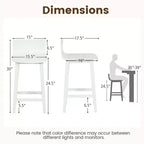 Tabourets de bar Costway 24,5 po en bois, lot de 2, avec dossier et assise solides, chaises de bar de style moderne, marron/noir/blanc
