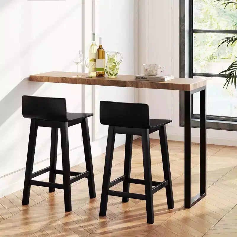 Tabourets de bar Costway 24,5 po en bois, lot de 2, avec dossier et assise solides, chaises de bar de style moderne, marron/noir/blanc