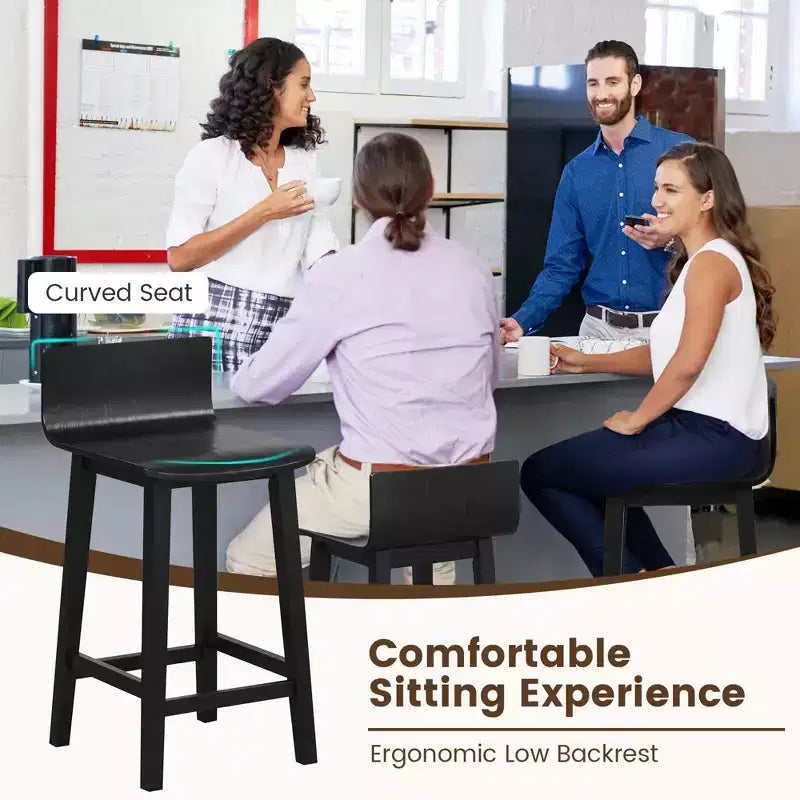 Tabourets de bar Costway 24,5 po en bois, lot de 2, avec dossier et assise solides, chaises de bar de style moderne, marron/noir/blanc