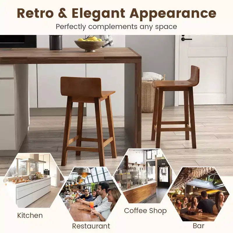 Tabourets de bar Costway 24,5 po en bois, lot de 2, avec dossier et assise solides, chaises de bar de style moderne, marron/noir/blanc